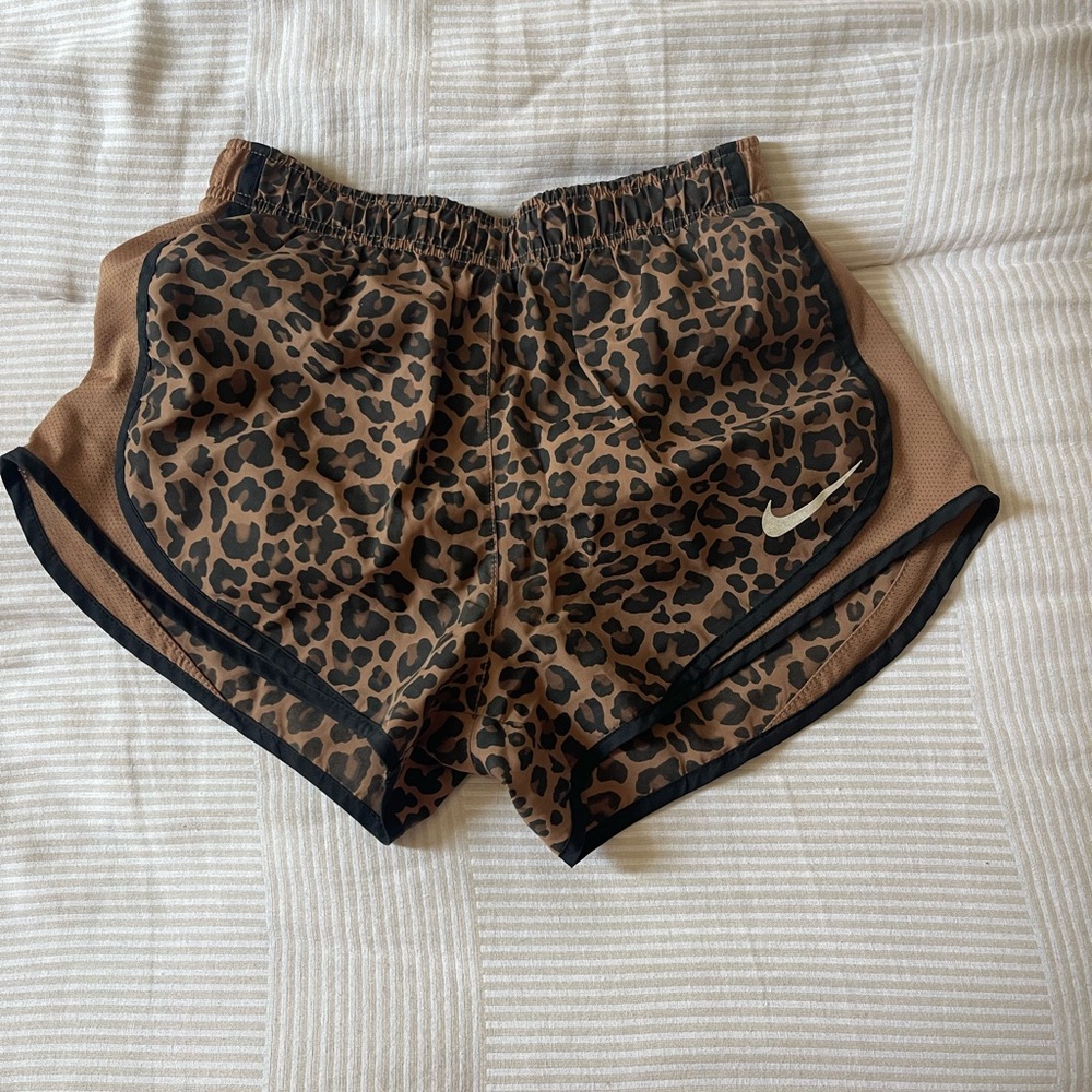 Nike Brown Athletic Shorts with Leopard Print
